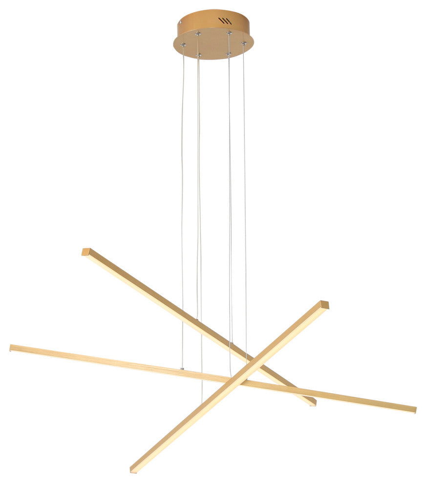 LED Modern Line Pendant Light Dimming, Remote, Aluminum Light, Gold, 3 Lights