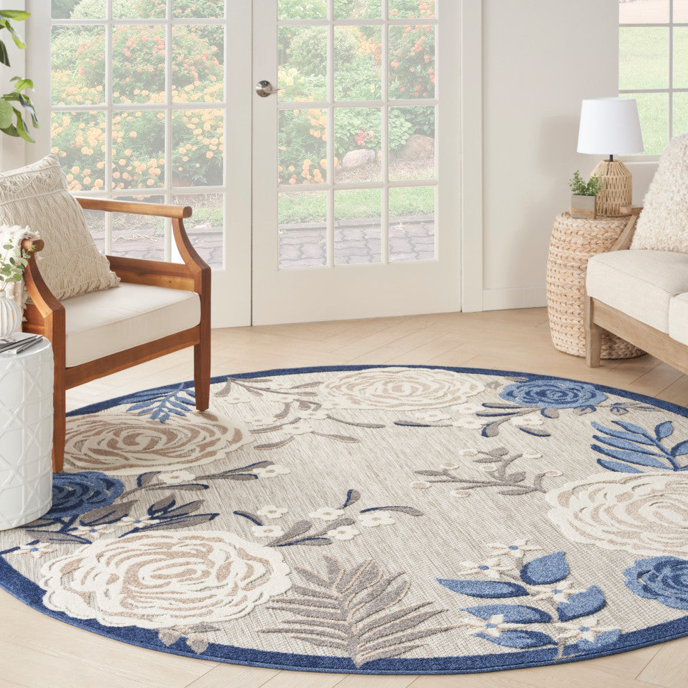 Nourison Aloha 7'10" Round Blue Grey Contemporary Area Rug