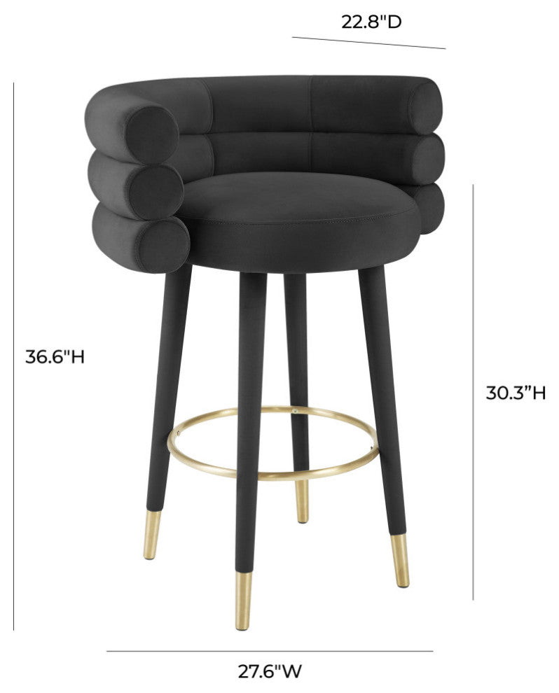 Betty Velvet Barstool, Black, Bar Height