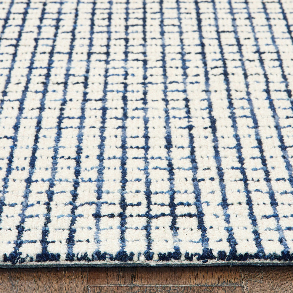8" x 10" Navy and Ivory Grids Area Rug
