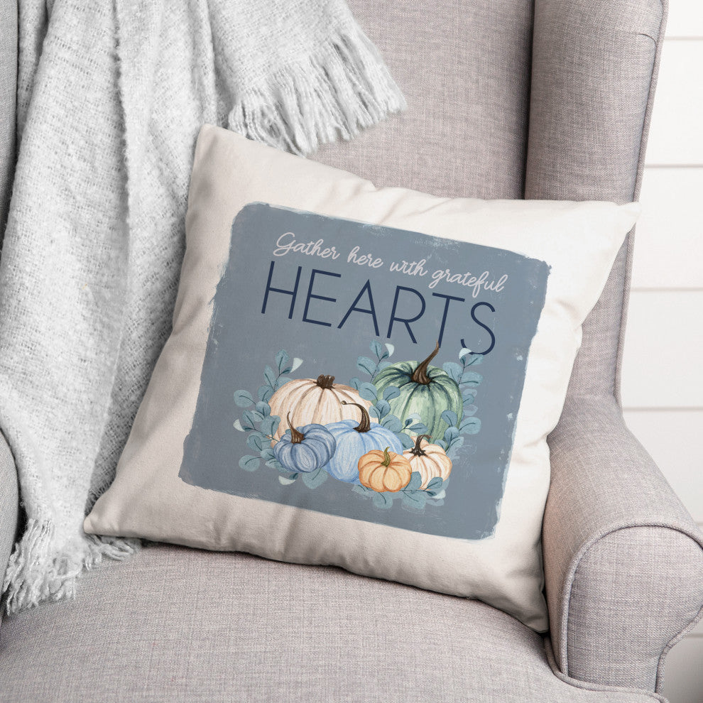 Gather Hearts Blue Mood Pumpkins 4 18"x18" Spun Poly Pillow