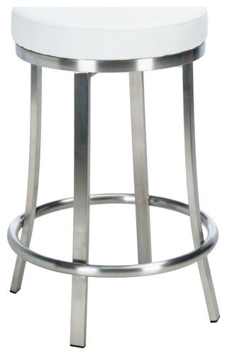 Safavieh Obito Swivel Counter Stool, White/Brushed Nickle