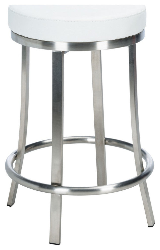 Safavieh Obito Swivel Counter Stool, White/Brushed Nickle