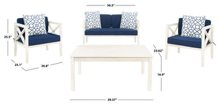 Safavieh Nunzio 4 Piece Outdoor Set with Accent Pillows White/Navy