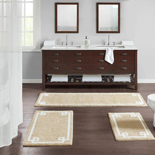 Madison Park Evan High Pile Bordered Bathroom Rug, Blue, Taupe, Runner