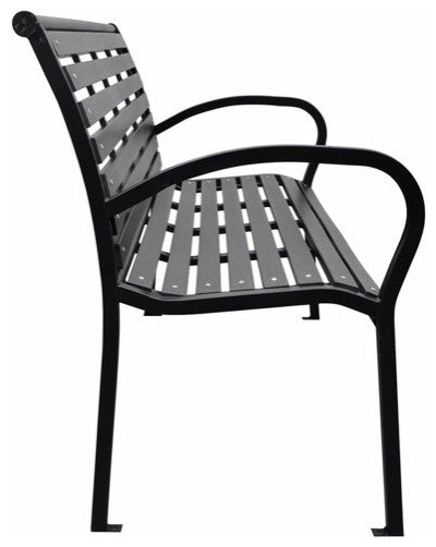 vidaXL Outdoor Patio Bench Garden Bench with Armrests Black Steel and WPC