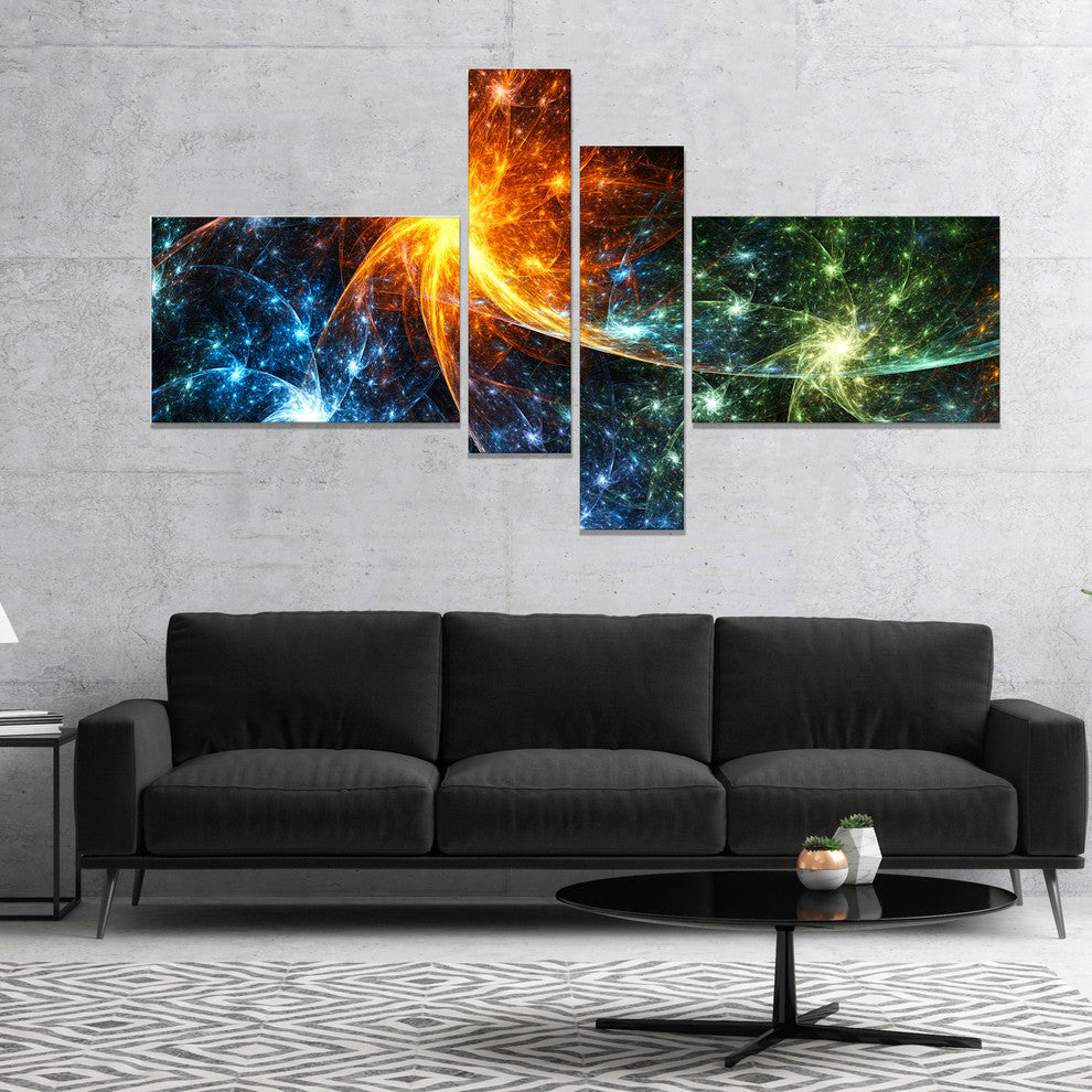 Colorful Fireworks with Stars, Abstract Canvas Art Print, 60"x32", 4 panels