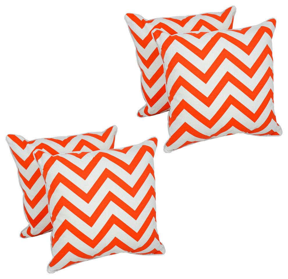 18" Corded Throw Pillows With Inserts, Orange and White, Set of 4