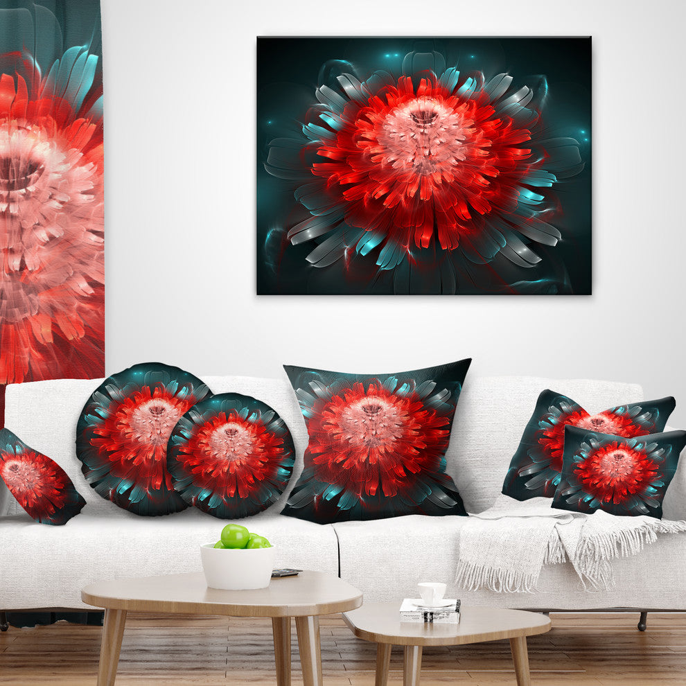 Fractal Red N Blue Flower Floral Throw Pillow, 18"x18"