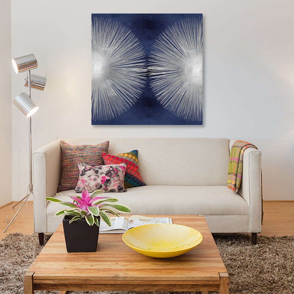 "Silver Sunburst On Blue II" by Abby Young, Canvas Print, 18"x18"