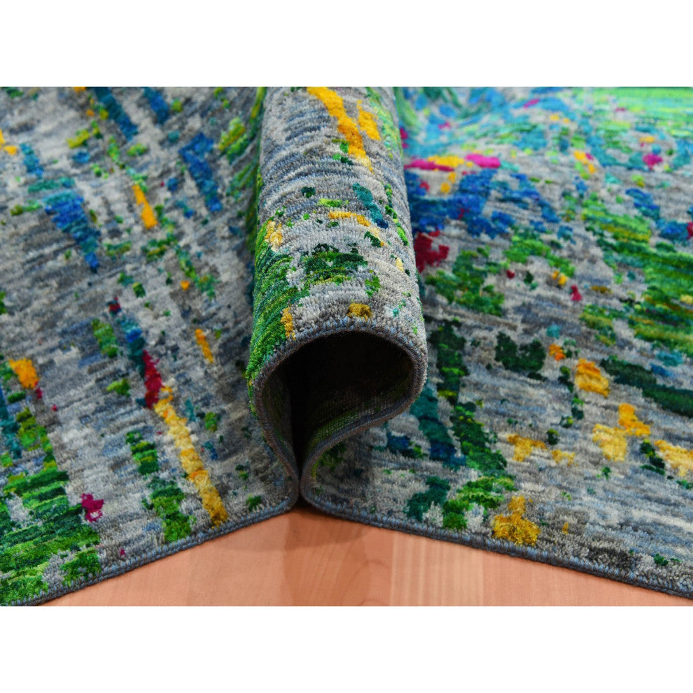 Gray Lava Design, Sari Silk With Wool Hand Knotted, Oriental Rug, 9'0"x11'9"