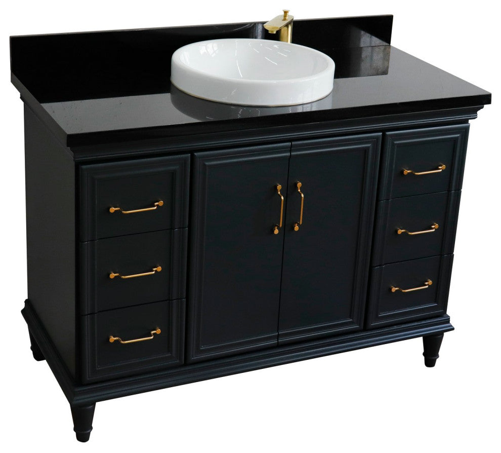 49" Single Sink Vanity, Dark Gray Finish With Black Galaxy Granite
