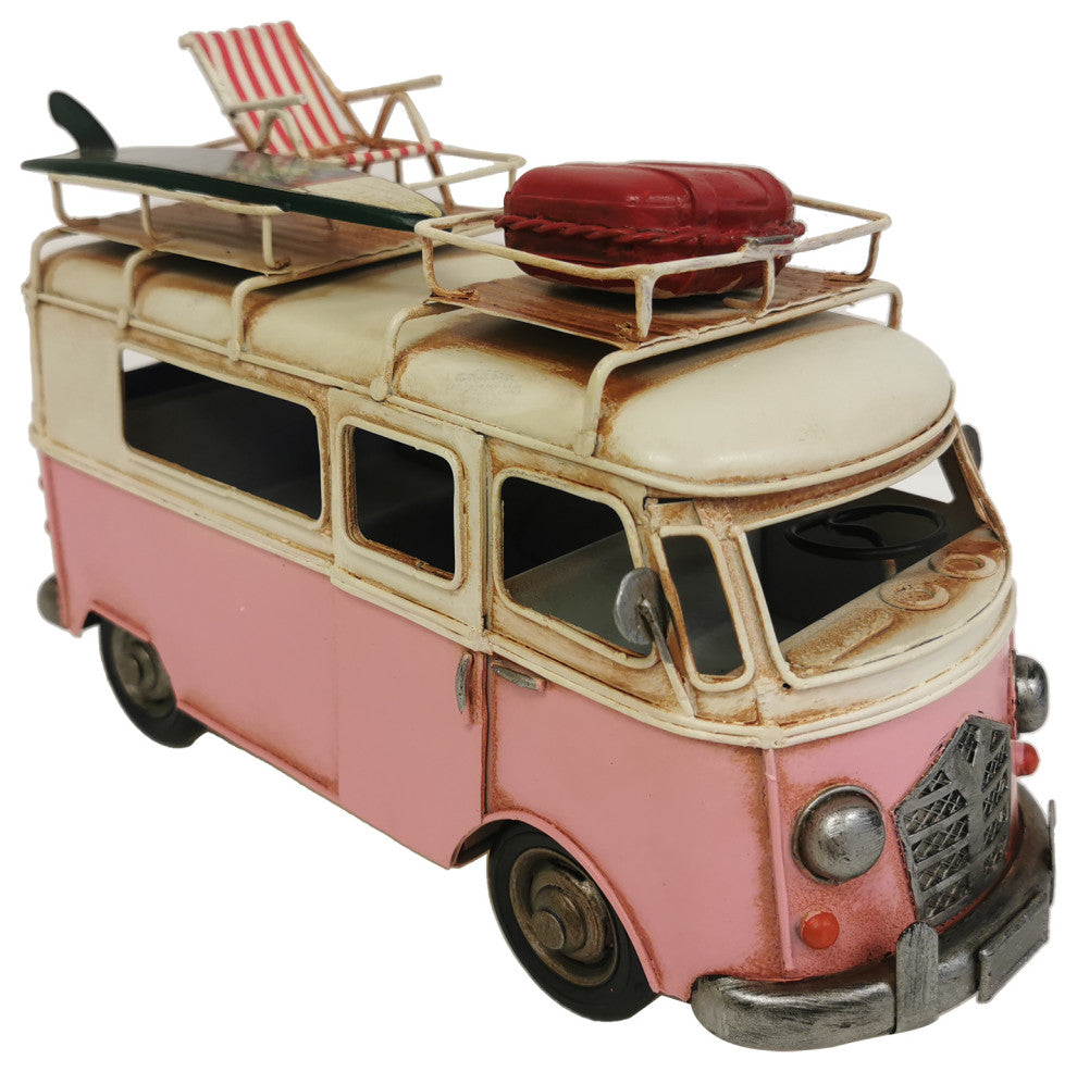 VW Pink Metal Bus Decor