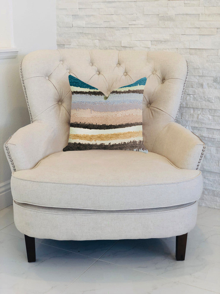 Blue Stone River Sand Multi Color Luxury Throw Pillow, 20"x20"