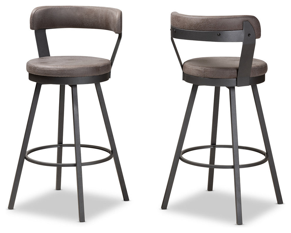 Stevan Industrial Gray Faux Leather Upholstered Pub Stool Set
