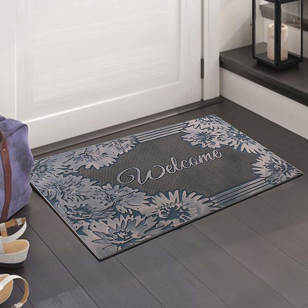 Welcome Rubber Pin Mat, Copper Hand Finished, Heavy Duty Doormat, 18"x30"