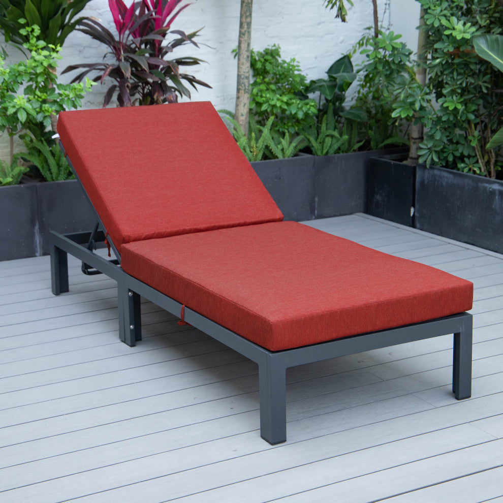 LeisureMod Chelsea Aluminum Patio Chasie Lounge Chair With Cushions, Red