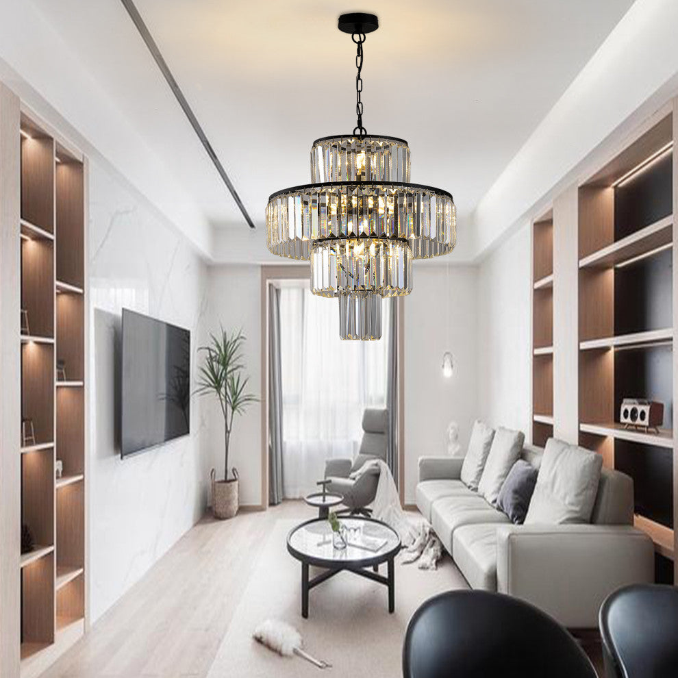 12 Light Black Luxury Crystal Chandelier