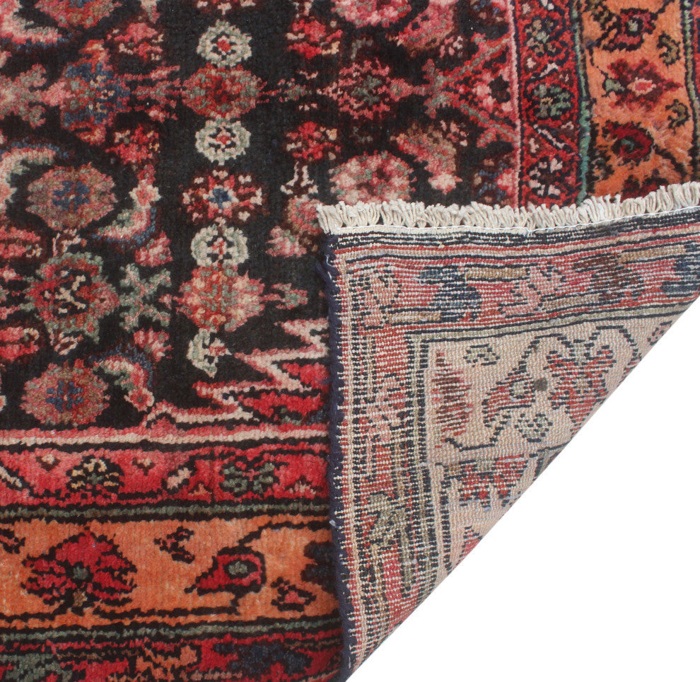 Fine Vintage Distressed Damilett Charcoal/Beige Runner, 3'4x14'1