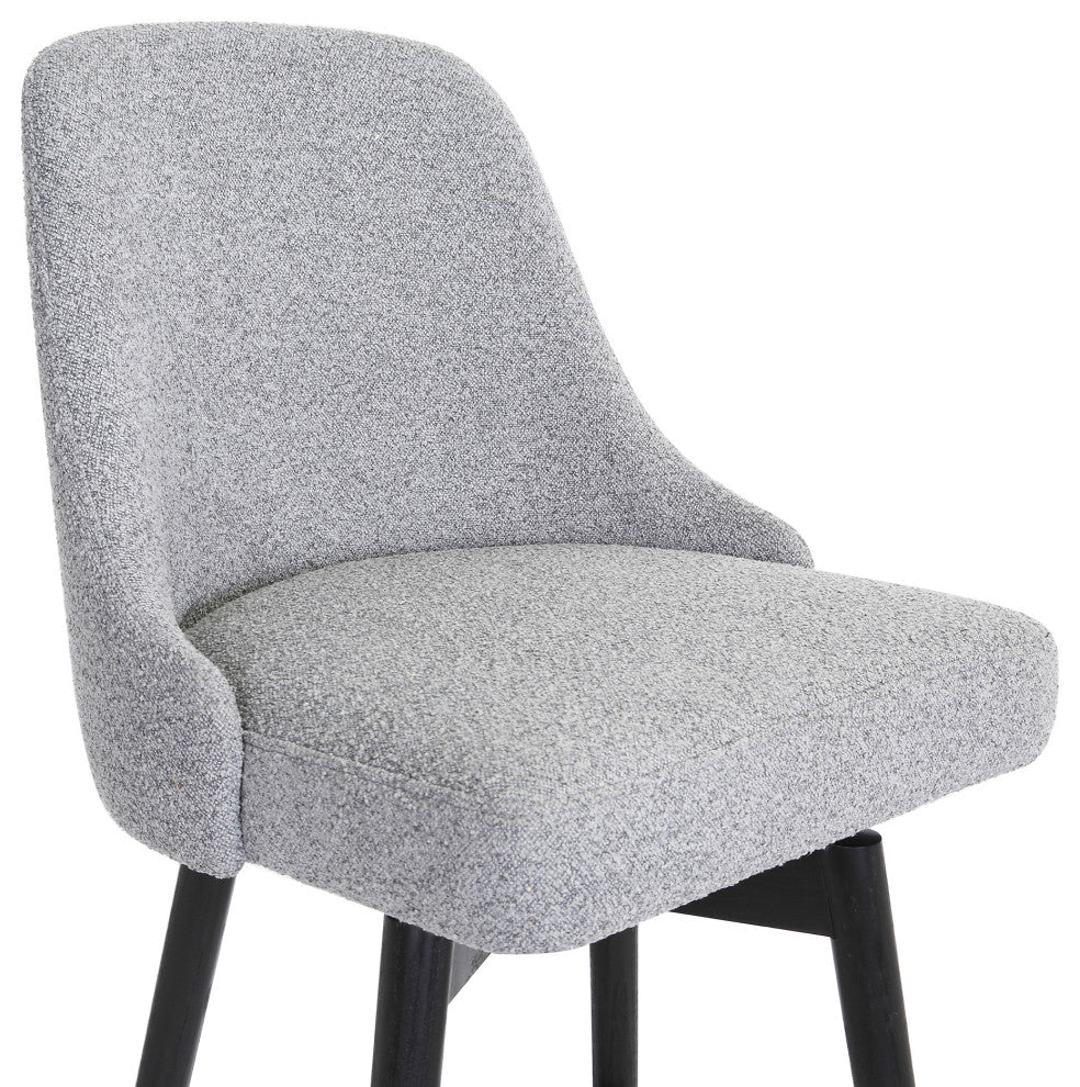 Sicily 26" Swivel Black Wood Counter Stool in Light Gray Fabric, 30