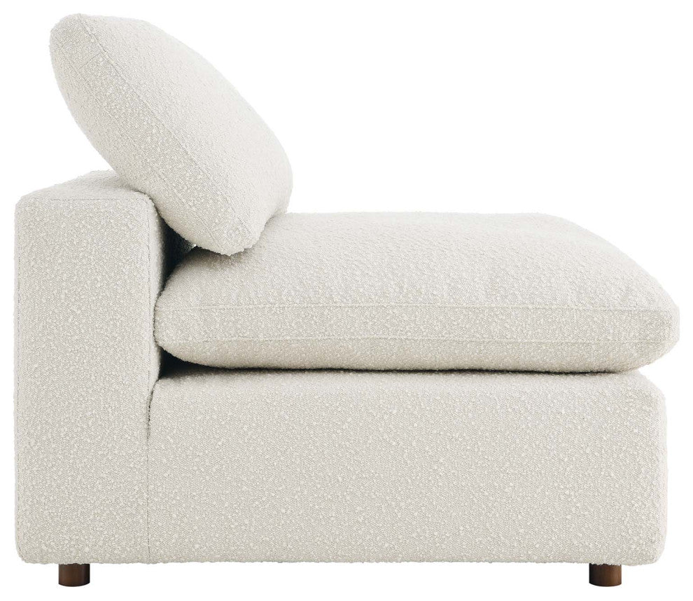 Commix Down Filled Overstuffed Boucle Fabric Armless Chair, Ivory