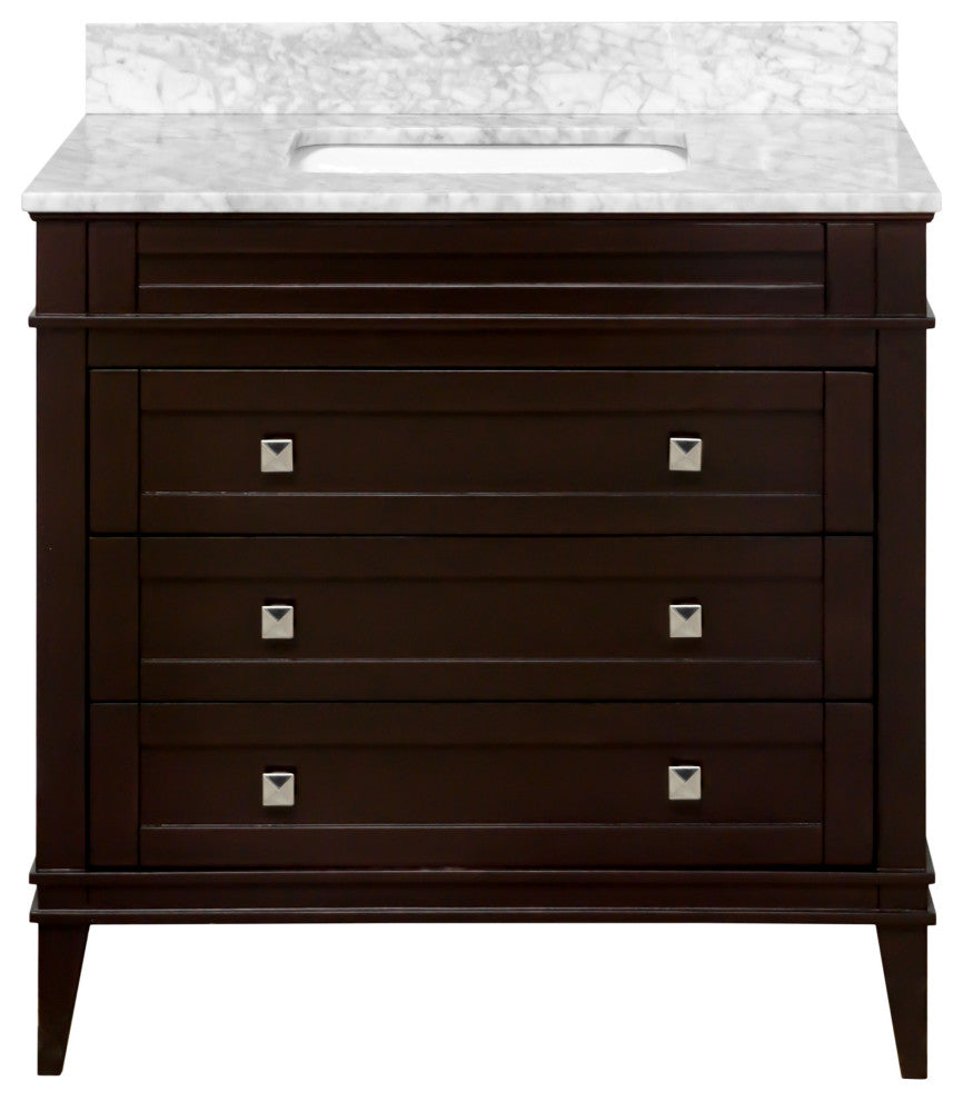 Eleanor 30" Bathroom Vanity, Chocolate, Carrara Marble Top