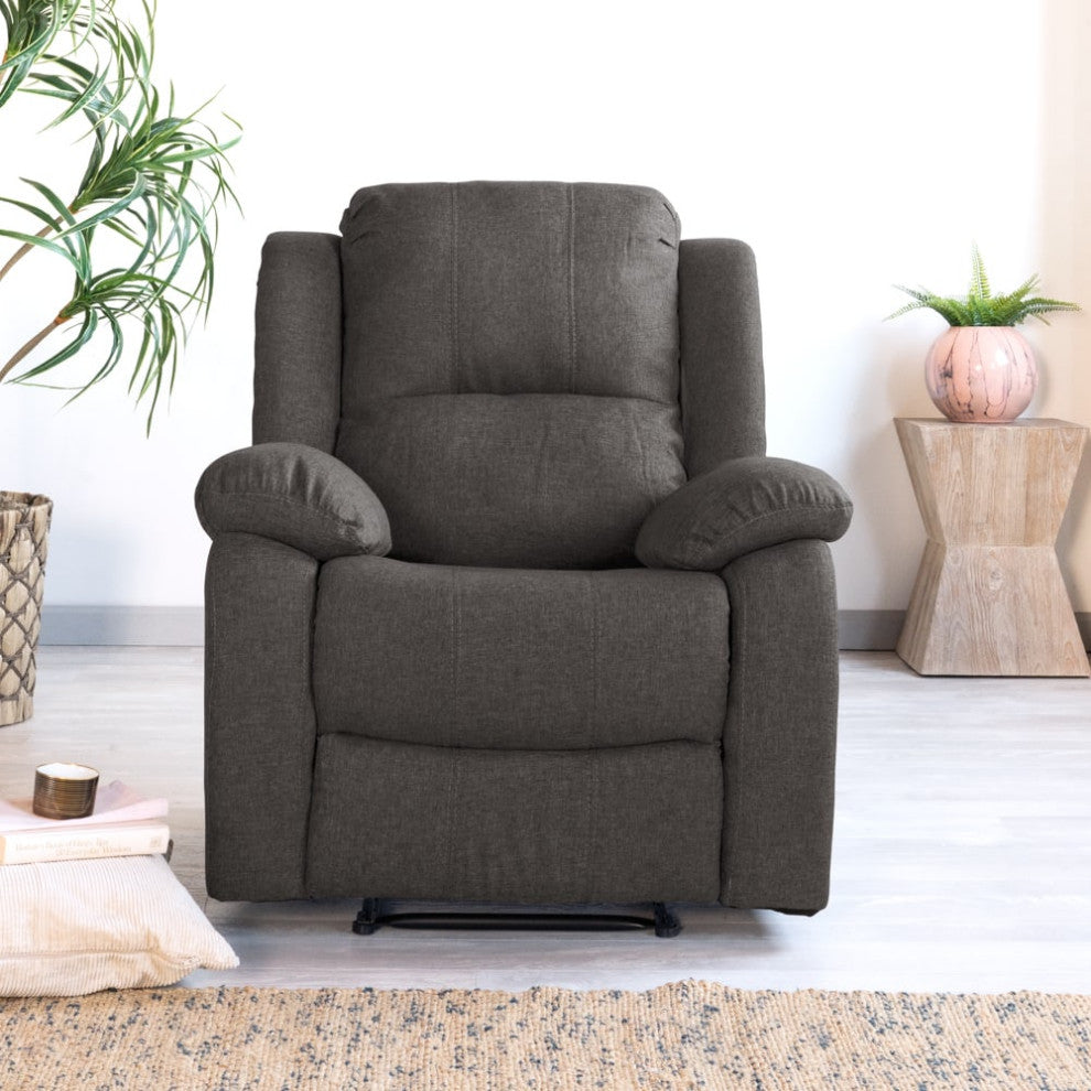 Classic Overstuffed Recliner Chair, Linen Upholstery, Dark Gray