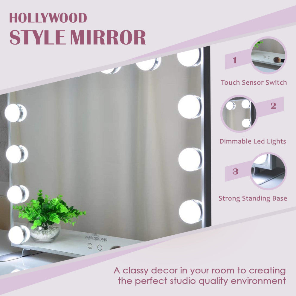 Hollywood Touch Duo Tone Wide LED Makeup Mirror, Black