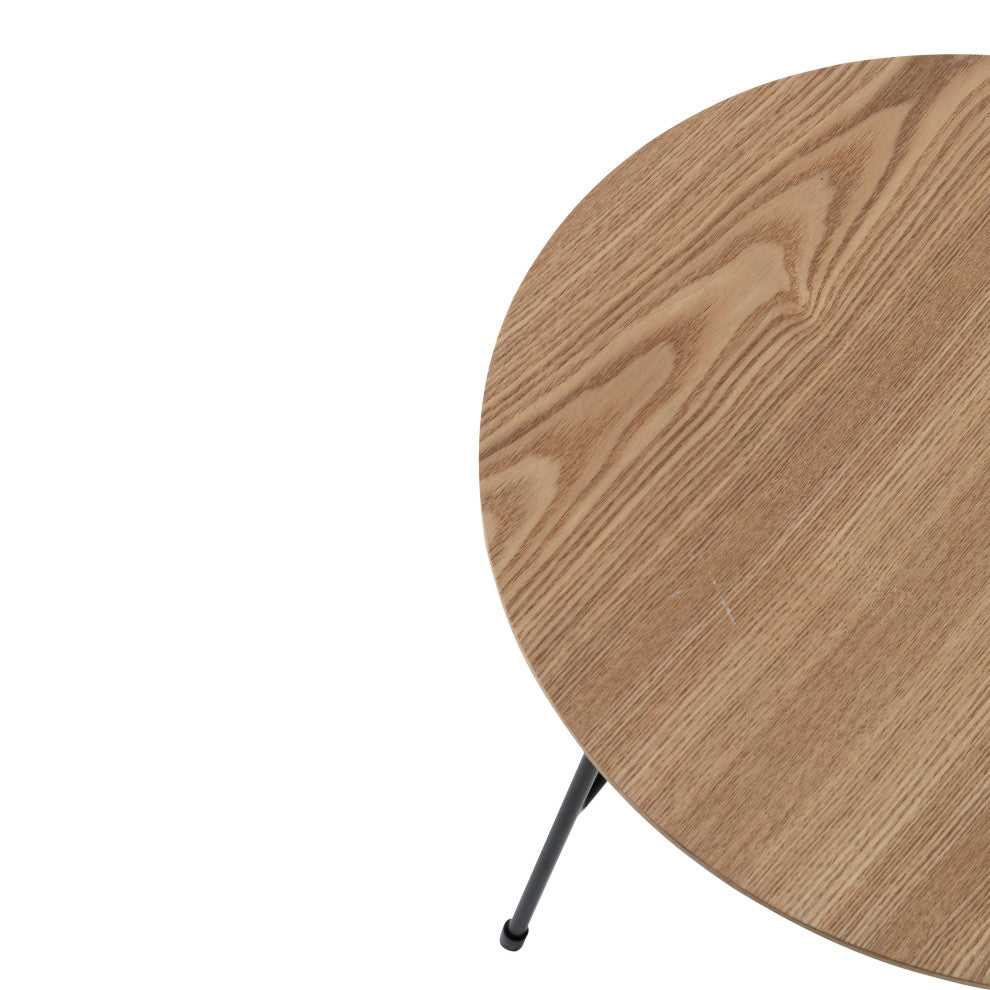LeisureMod Rossmore Modern Round Side Table With Black Steel Frame, Natural Wood