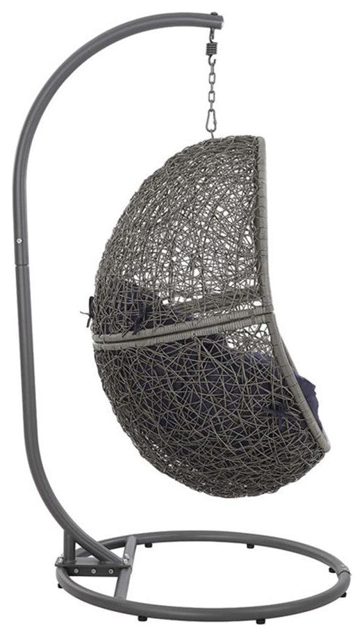 Modway Encase Outdoor Synthetic Rattan Swing Chair in Gray and Navy