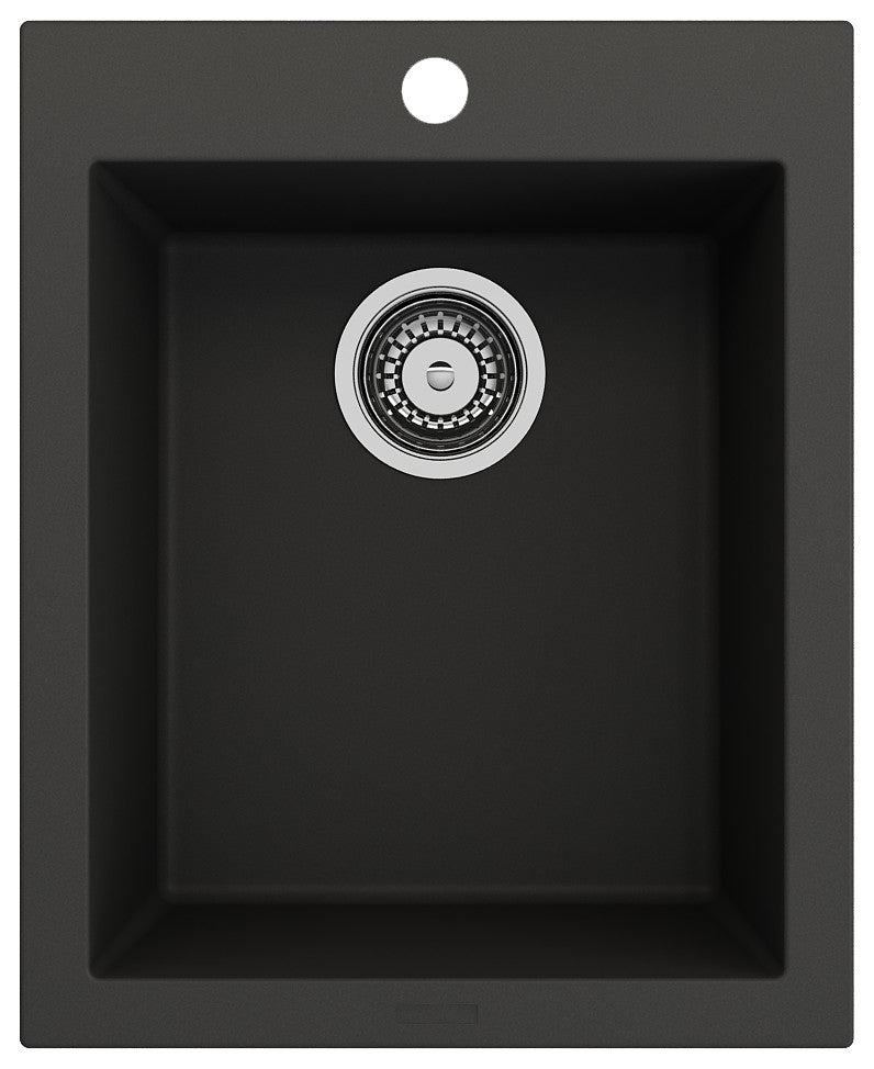 BOCCHI 1608-504-0126 Granite 16" Single Bowl Bar Sink + Strainer In Matte Black