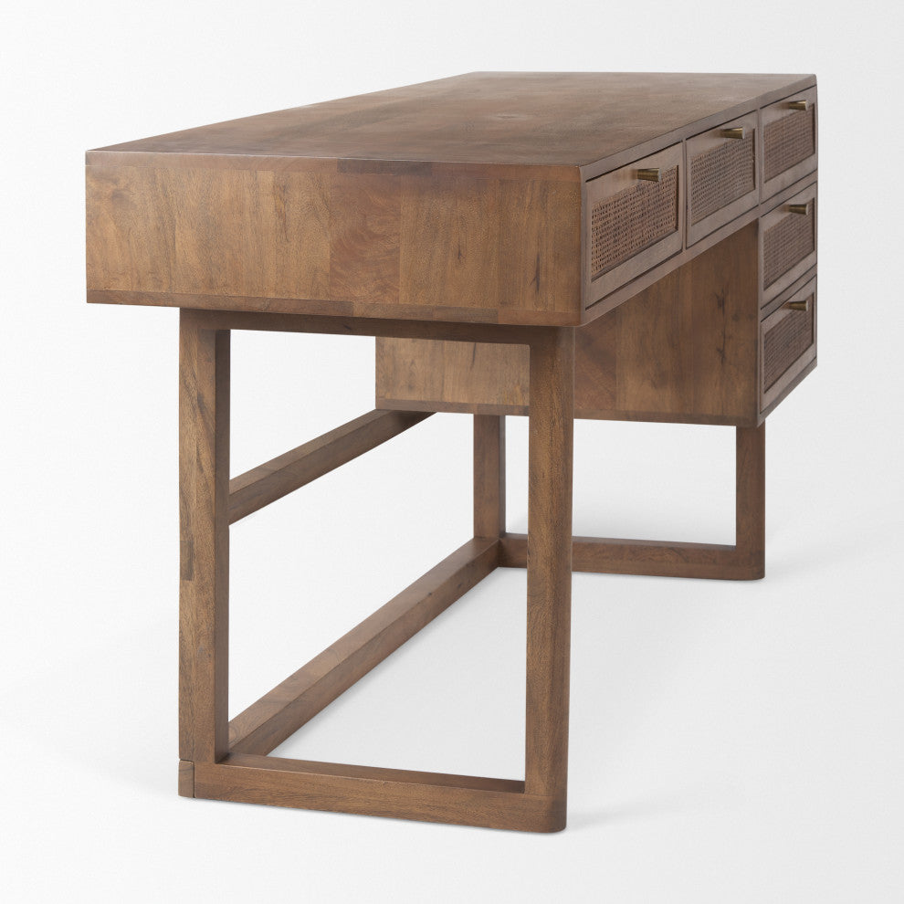 Grier 62.0L x 22.0W x 30.0H Medium Brown Solid Wood WithCane Office Desk