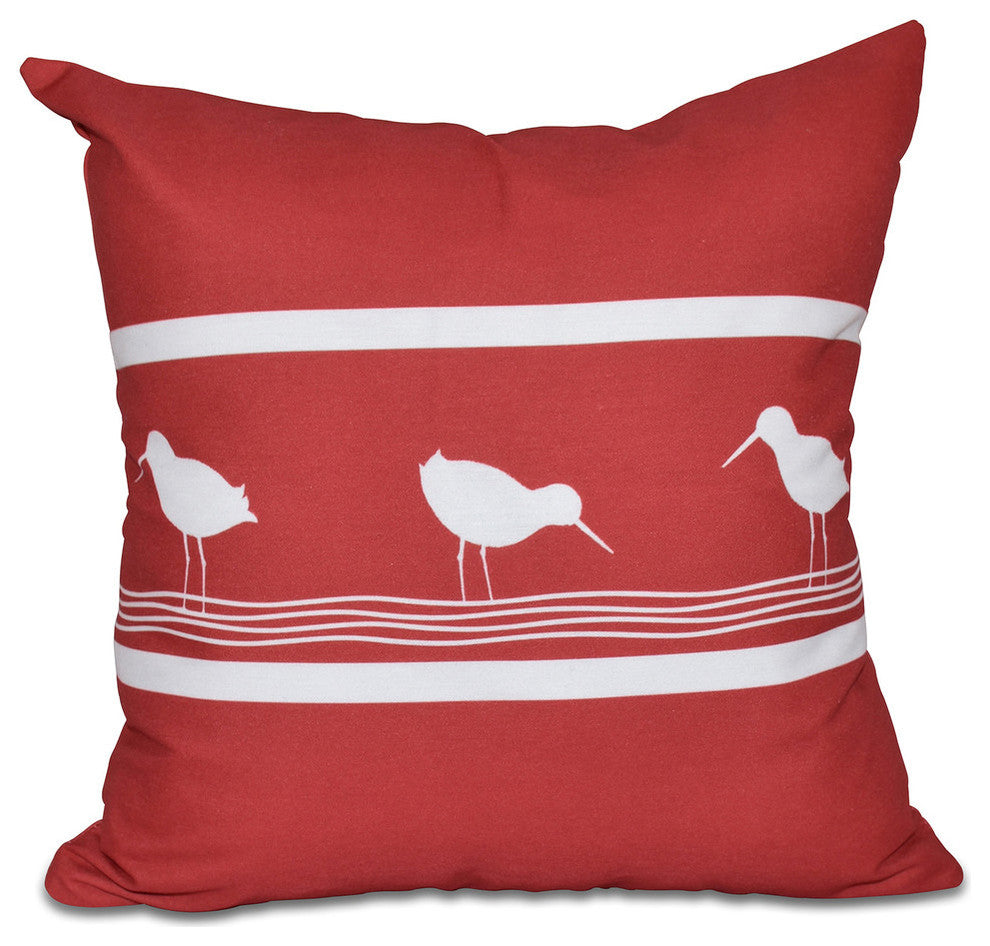 Birdwalk, Animal Print Pillow, Red, 18"x18"