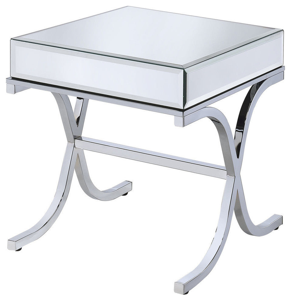 Yuri End Table, Mirrored Top and Chrome