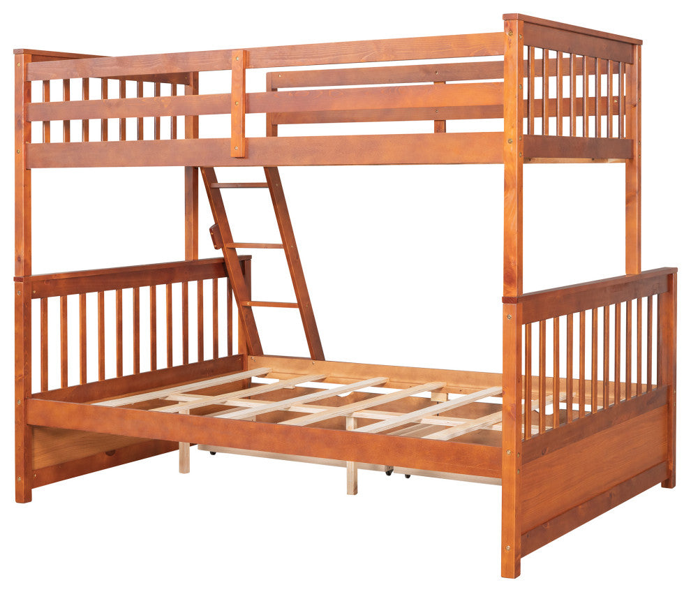 TATEUS Twin Over Full Bunk Bed With Storage Drawers Wood Bunked Bed, Walnut