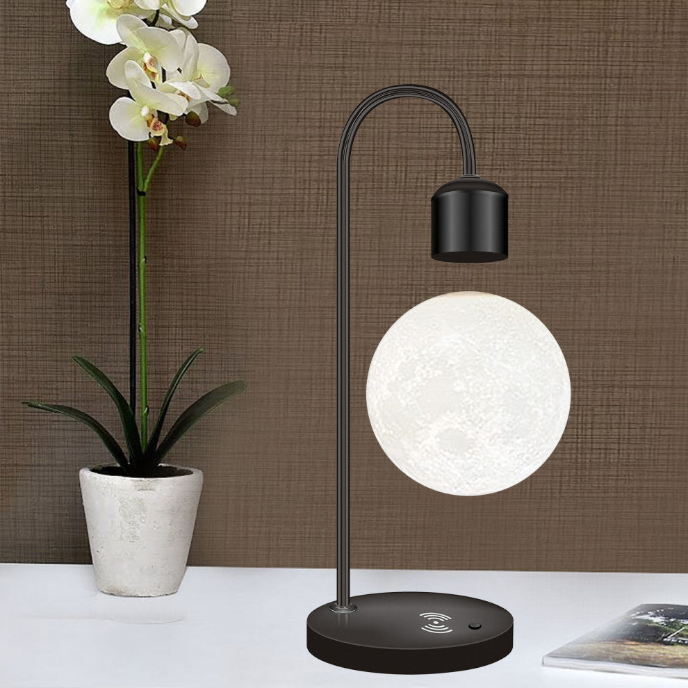 Creative Silver/Black Iron 3D Levitating Moon LED Table Lamp, Black