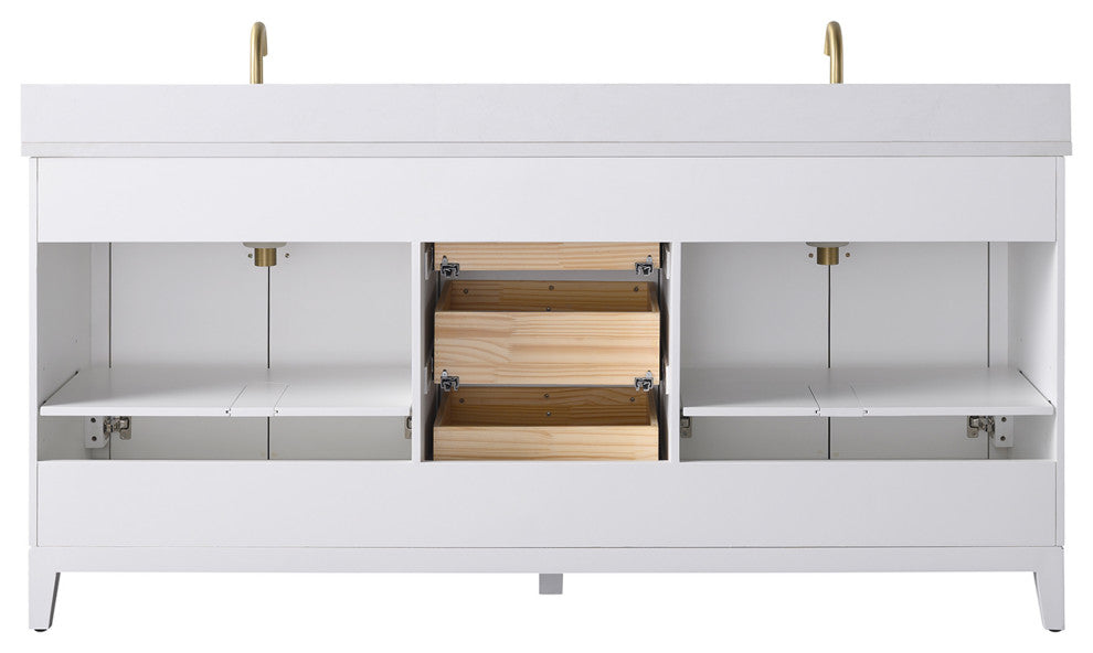 Vanity Art Bathroom Vanity with Engineered Marble Top and Sink, White, 72" (Double Sink), Golden Brushed