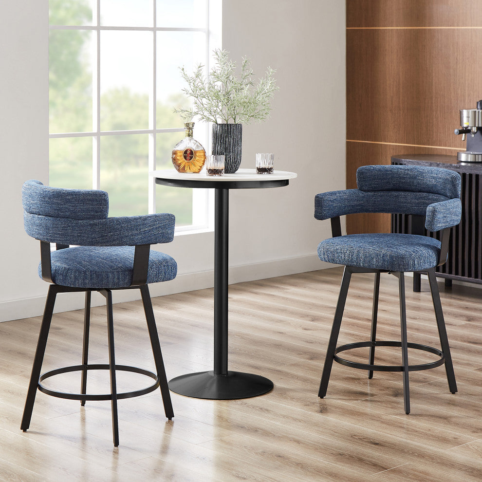 Contemporary Fabric Padded High Back, 2-Piece and Bar Stools and Counter Stools, Blue, 24"
