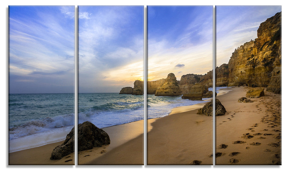 "Beautiful Sunset Over Algarve Portugal" Seashore Wall Art, 4 Panels, 48"x28"
