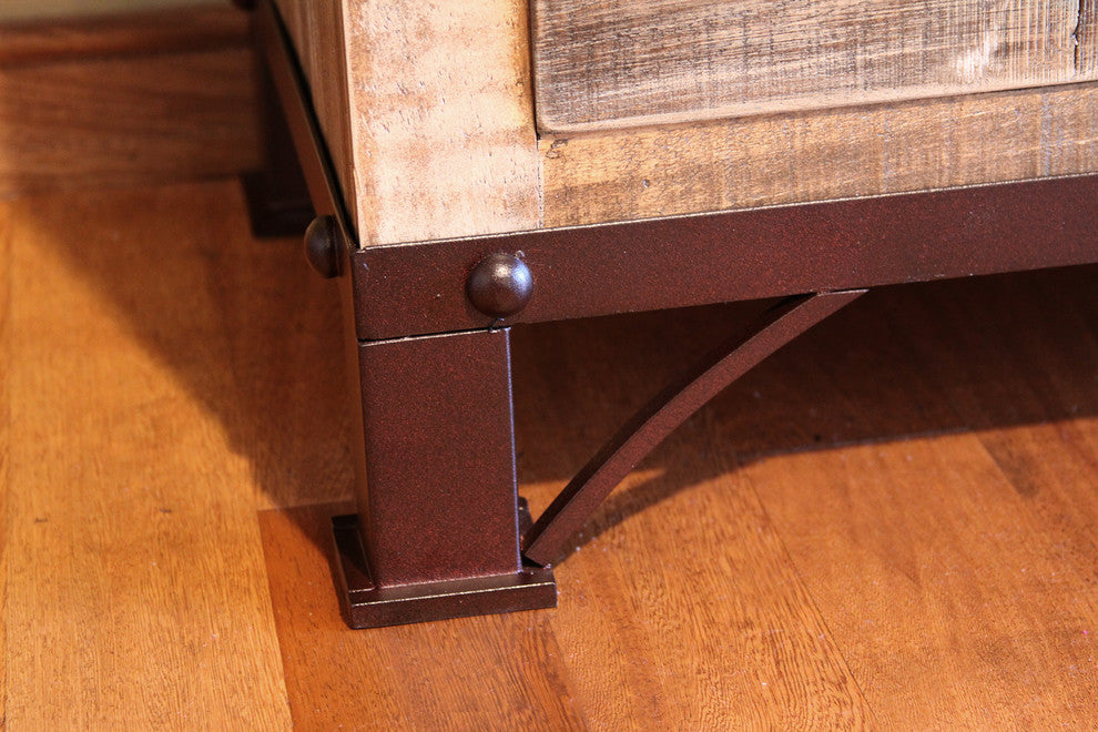 Bayshore Rustic Solid Pine Wood 4-Door Sideboard, Mesh Doors