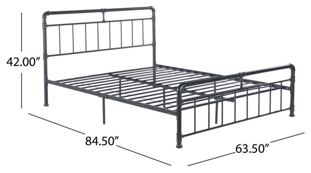 GDF Studio Sally Industrial Queen Iron Bed Frame, Charcoal Gray
