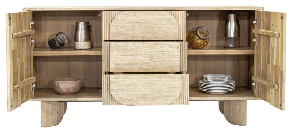 Haru 63" Wide 3-Drawers Sideboard, Beige