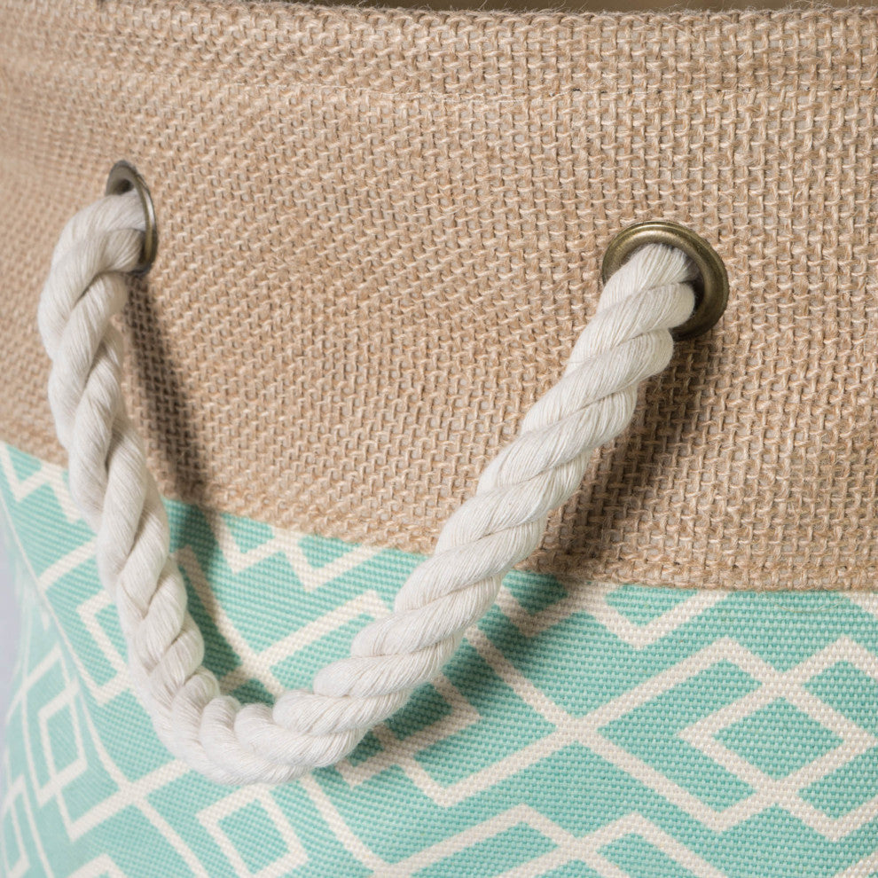 Burlap Bin Diamond Aqua Round Small 9"x12"x12"