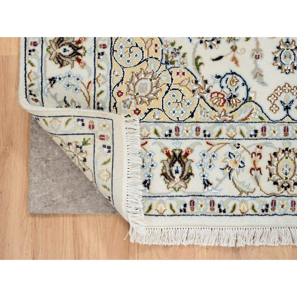 Ivory Nain Medallion Design 250 KPSI Wool and Silk Hand Knotted Rug, 4
