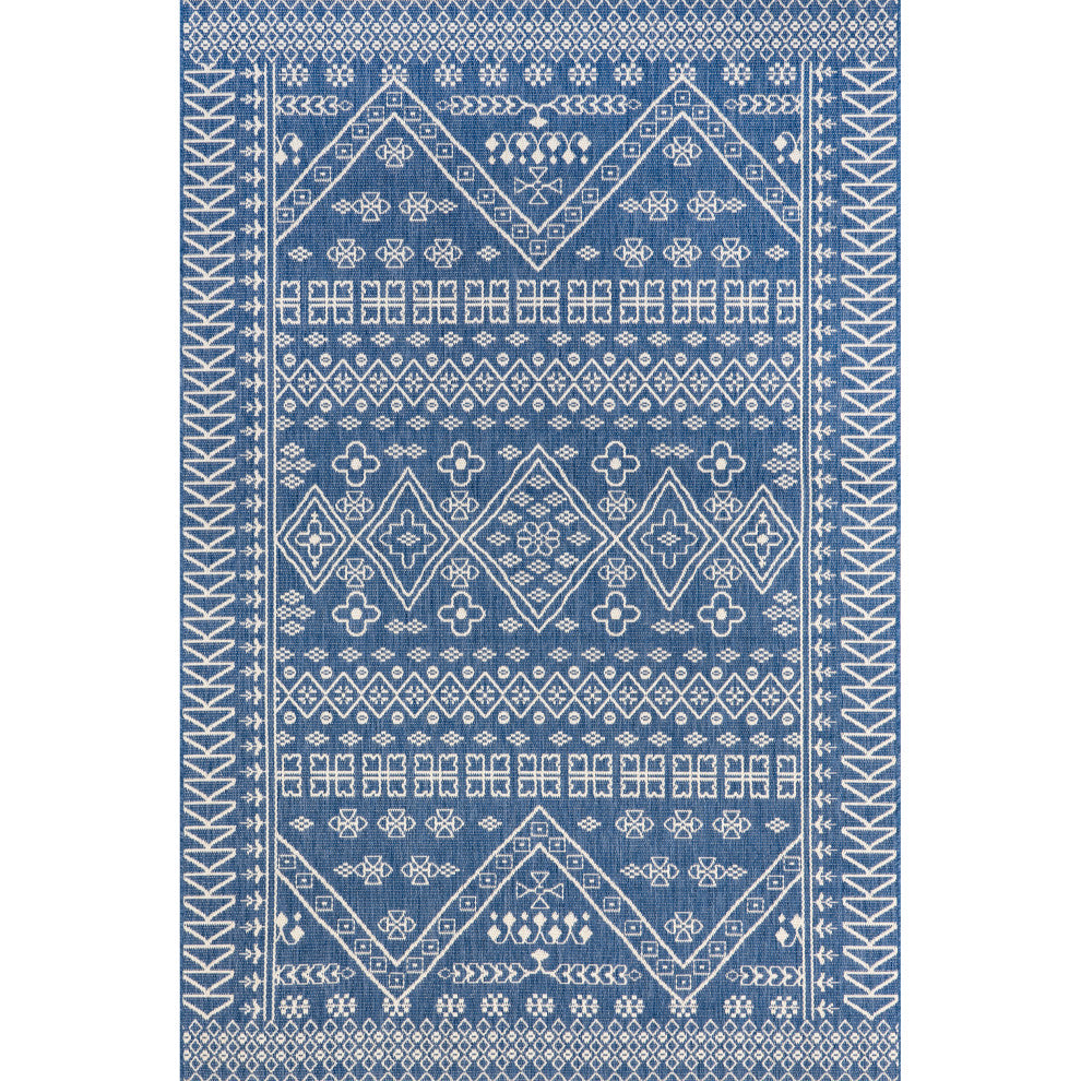 Nuloom Transitional Diamond Tribal Outdoor Area Rug, Blue 7'6"x10'9"