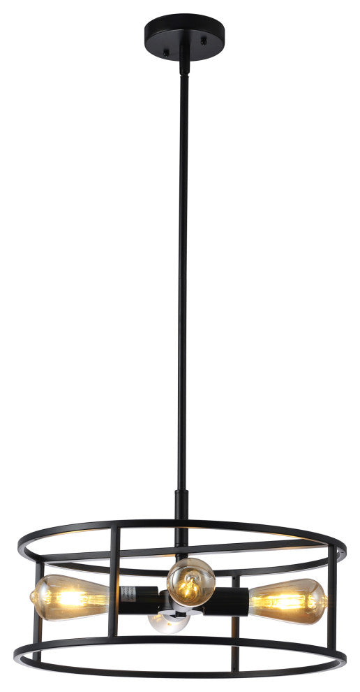 Ryker Farmhouse Matt Black 4 Light Drum Ceiling Pendant 18" Wide
