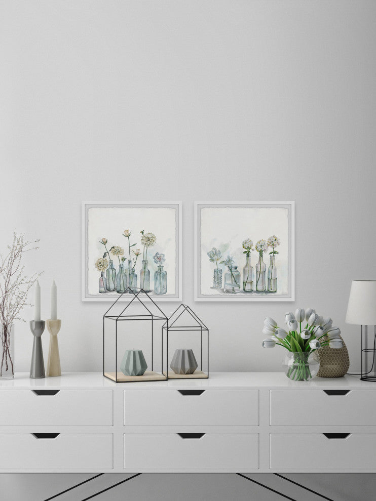 Carnations on Grey Bottles Diptych, Set of 2, 24x24 Panels