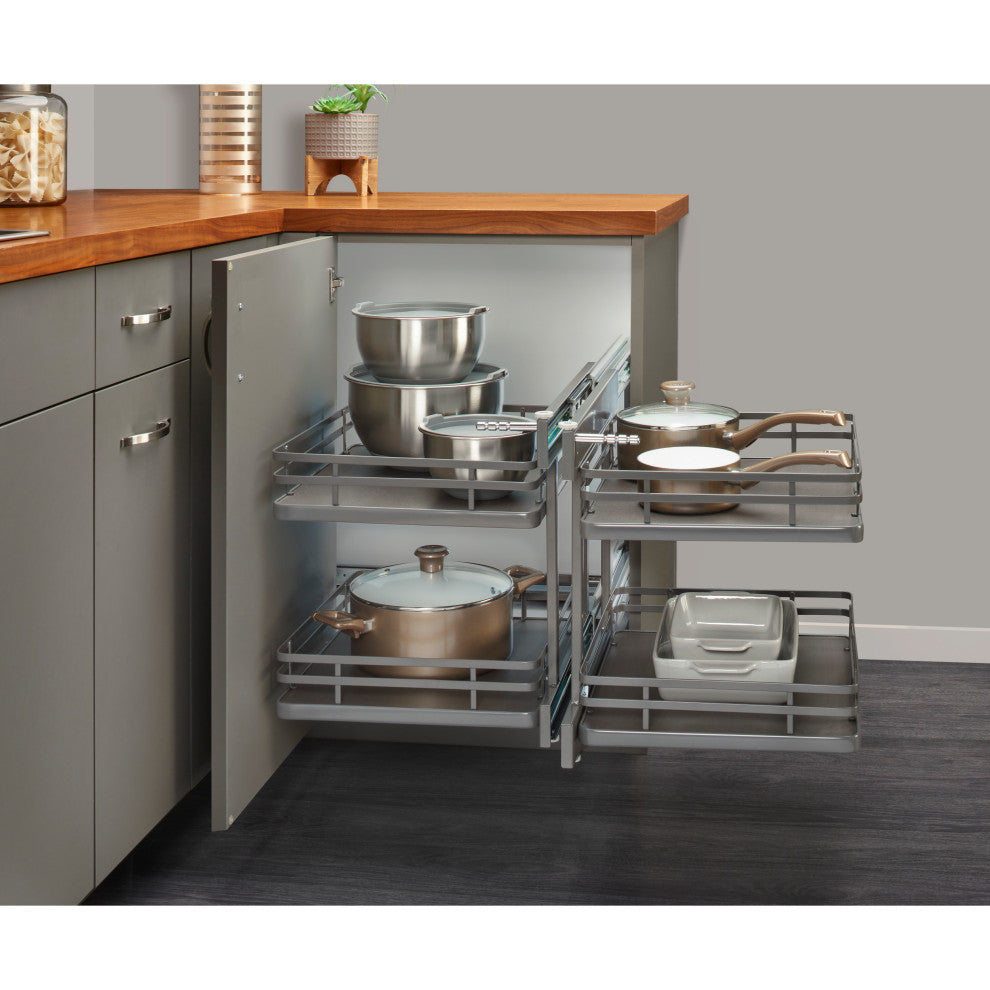 Steel 2-Tier Pull Out Solid Bottom Organizer for Blind Corner Cabinet, 15"