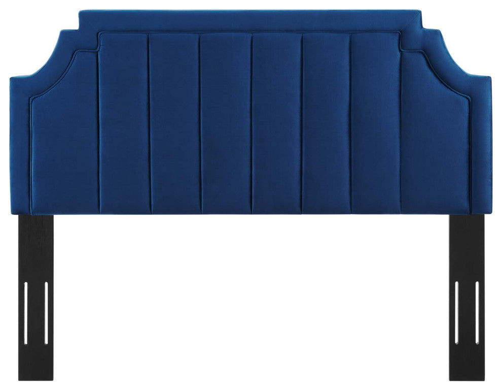 Tufted Headboard, Full Queen Size, Velvet, Blue Navy, Modern Contemporary