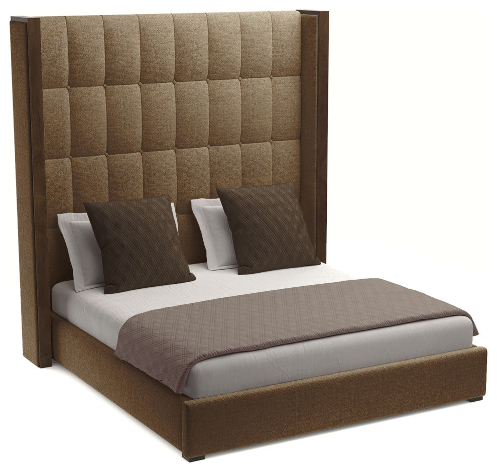 Nativa Interiors Irenne Box Tufted Bed, Brown, Ca King, High 87"